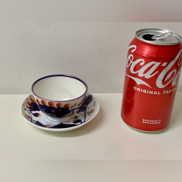 19th Century Antique Gaudy Welsh Grape Pattern Miniature Handleless Cup & Saucer - Picture 4 of 16